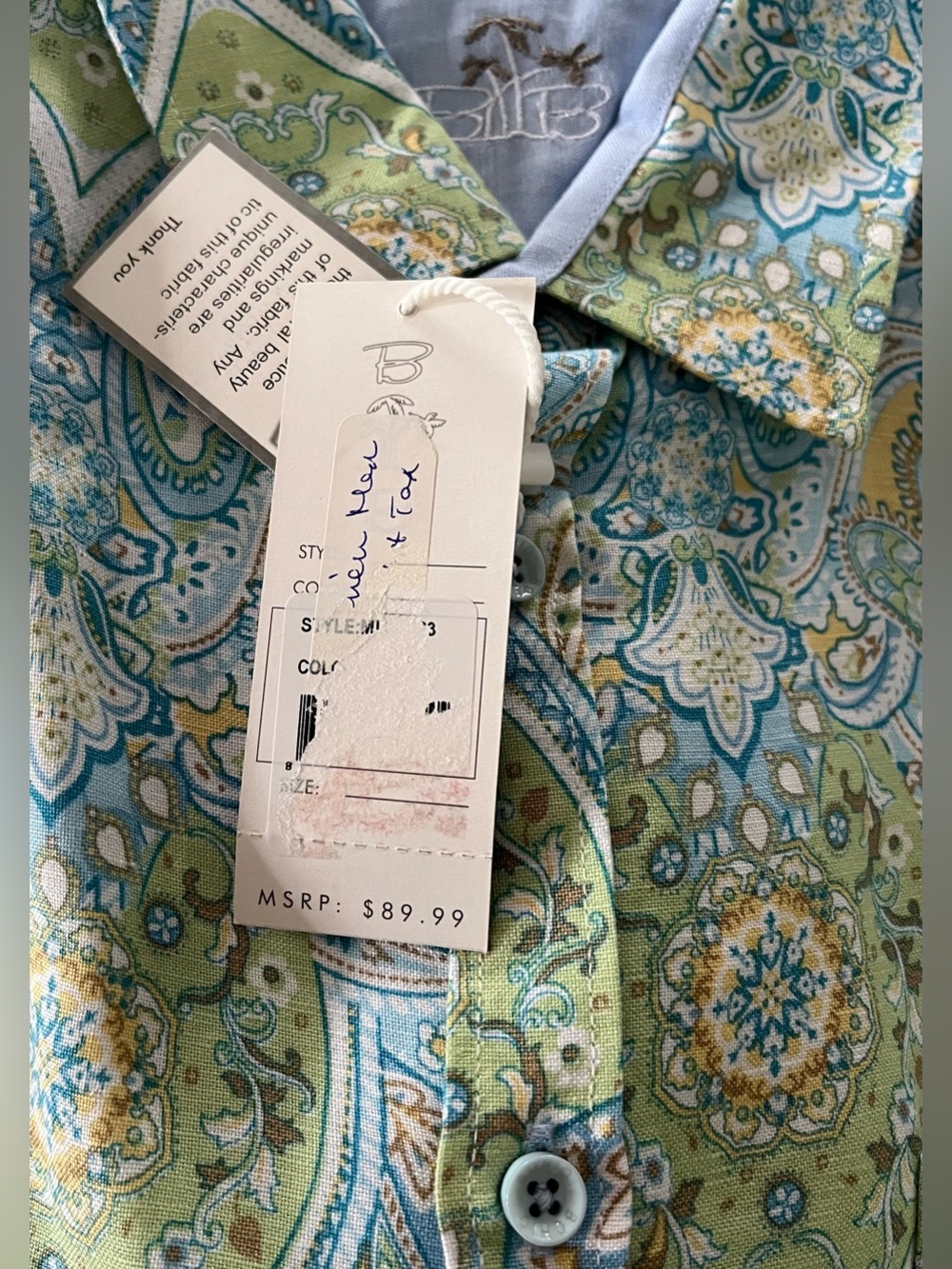Bohio Short Sleeve Resort Shirt Paisley Print 100% Linen Size‎ Medium NWT - Picture 7 of 7
